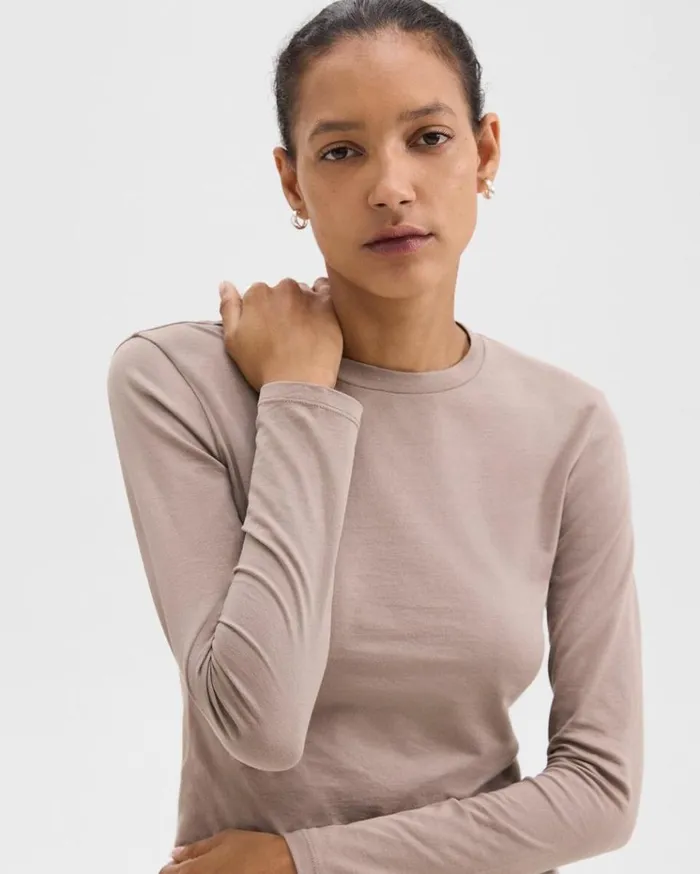 Theory Tiny LongSleeve Tee In Organic Cotton Cinder Women TShirts Tank Tops Theory Tiny LongSleeve Tee In Organic Cotton Cinder Women TShirts Tank Tops