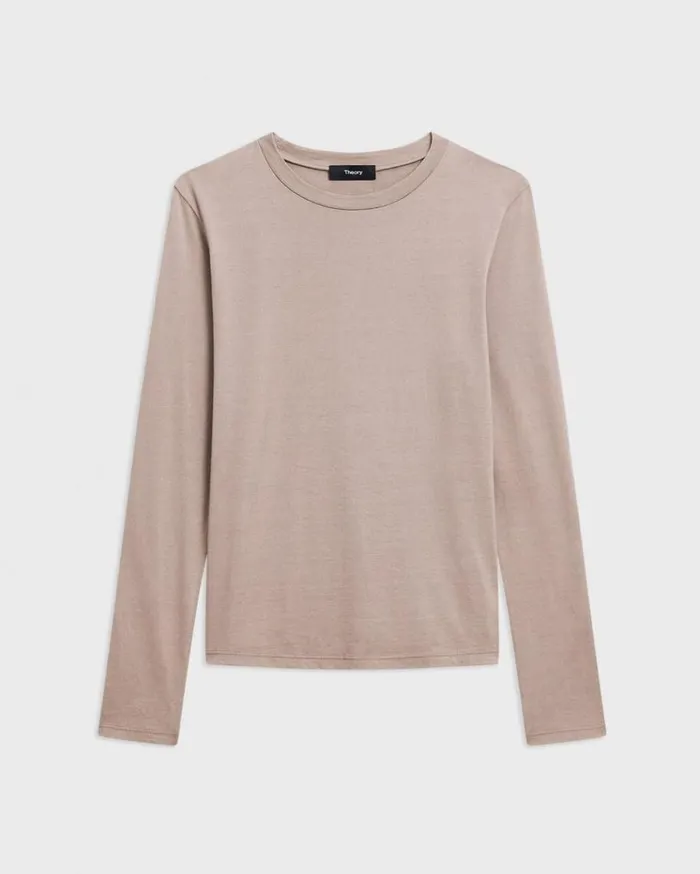 Theory Tiny LongSleeve Tee In Organic Cotton Cinder Women TShirts Tank Tops Theory Tiny LongSleeve Tee In Organic Cotton Cinder Women TShirts Tank Tops