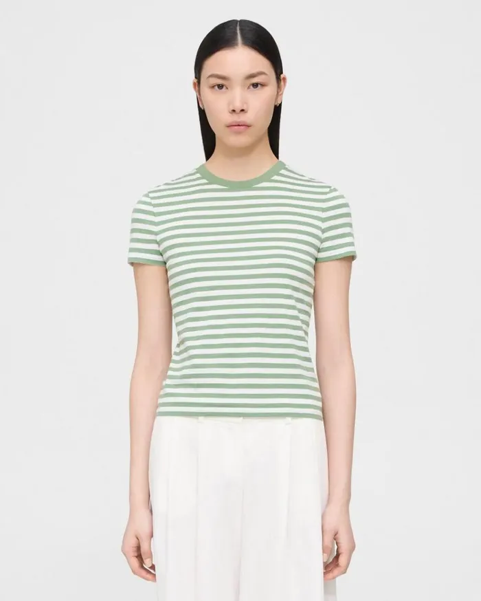 Theory Tiny Tee In Striped Organic Cotton Leaf Multi Women TShirts Tank Tops