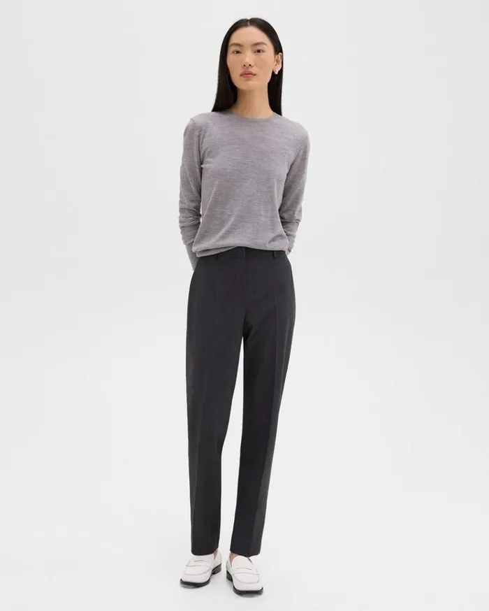 Theory Treeca Full Length Pant In Good Wool Charcoal Melange Women Pants
