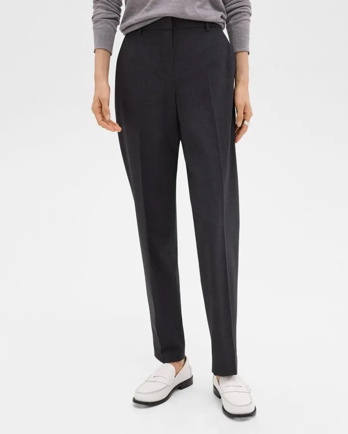 Theory Treeca Full Length Pant In Good Wool Charcoal Melange Women Pants