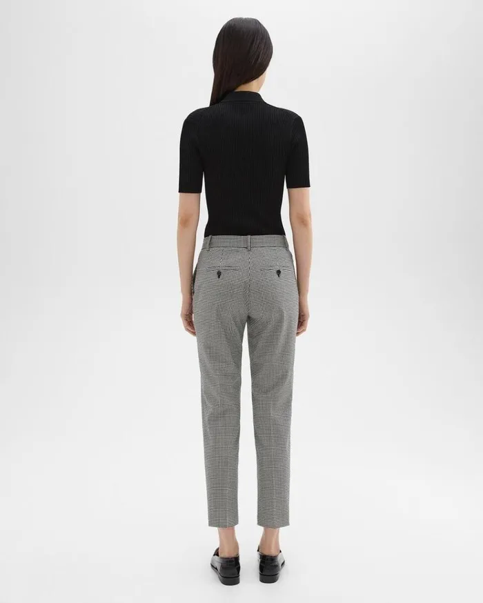 Theory Treeca Pant In Plaid Stretch Wool Black Multi Women Pants