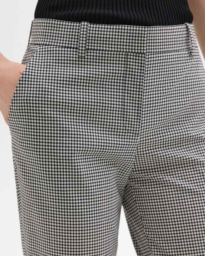 Theory Treeca Pant In Plaid Stretch Wool Black Multi Women Pants