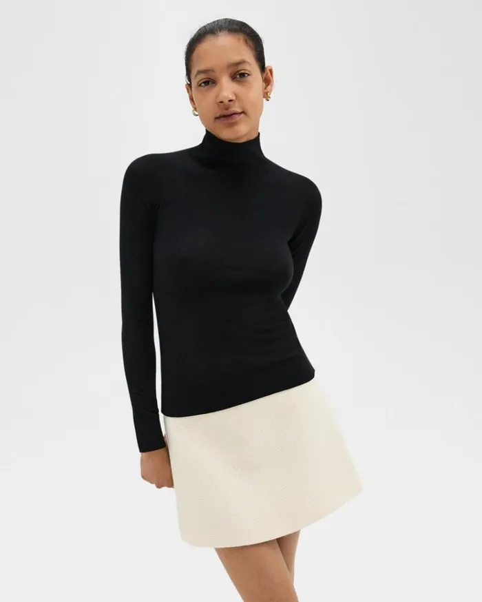 Theory Turtleneck Sweater In Regal Wool Black Women Sweaters Cardigans