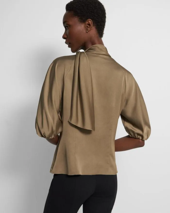 Theory Twisted Scarf Top In Recycled Satin Dark Beige Women Tops Theory Twisted Scarf Top In Recycled Satin Dark Beige Women Tops