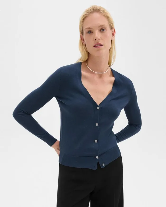 Theory VNeck Cardigan In Regal Wool Ash Blue Women Sweaters Cardigans