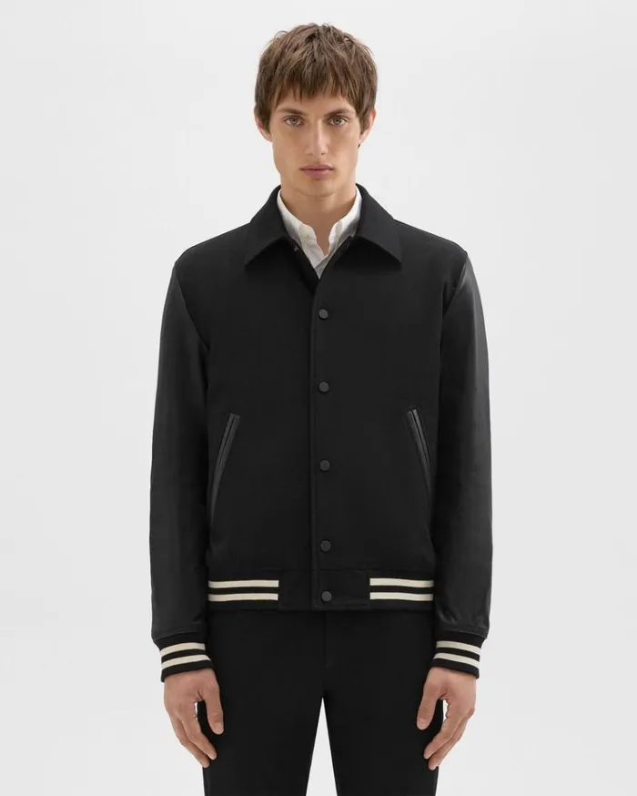 Theory Varsity Jacket In Textured Gabardine Black Men Outerwear