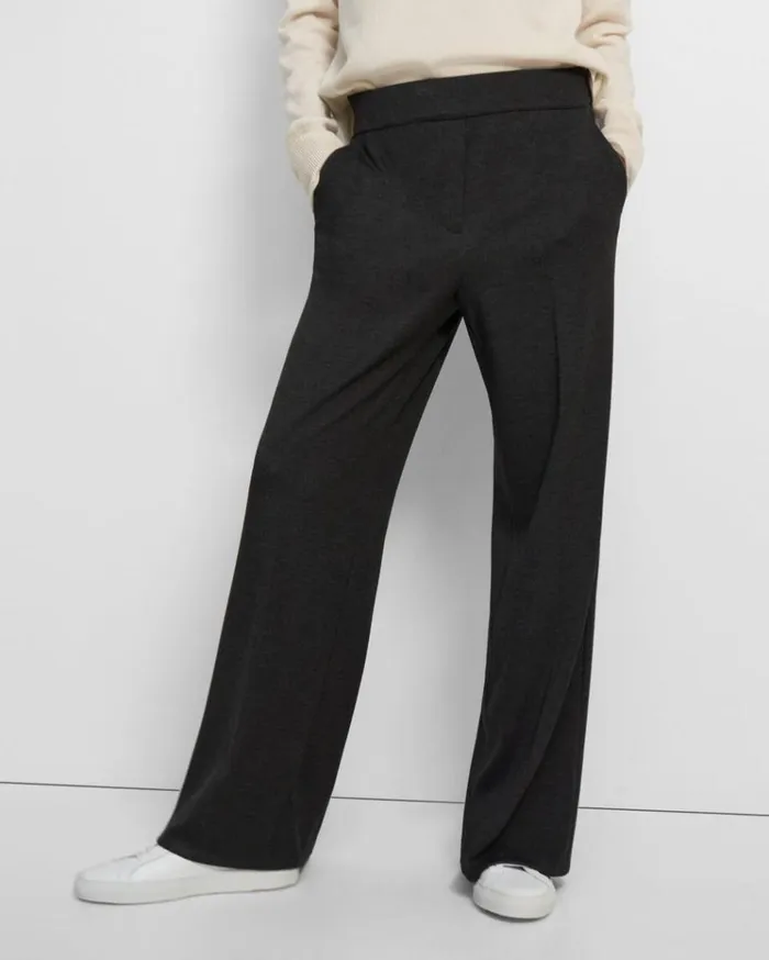 Theory WideLeg Pant In DoubleKnit Jersey Charcoal Melangeoatmeal Women Pants Theory WideLeg Pant In DoubleKnit Jersey Charcoal Melangeoatmeal Women Pants