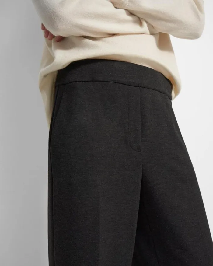 Theory WideLeg Pant In DoubleKnit Jersey Charcoal Melangeoatmeal Women Pants Theory WideLeg Pant In DoubleKnit Jersey Charcoal Melangeoatmeal Women Pants