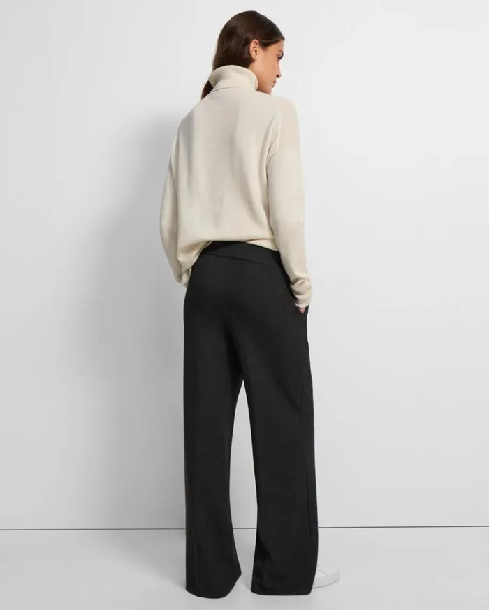 Theory WideLeg Pant In DoubleKnit Jersey Charcoal Melangeoatmeal Women Pants Theory WideLeg Pant In DoubleKnit Jersey Charcoal Melangeoatmeal Women Pants