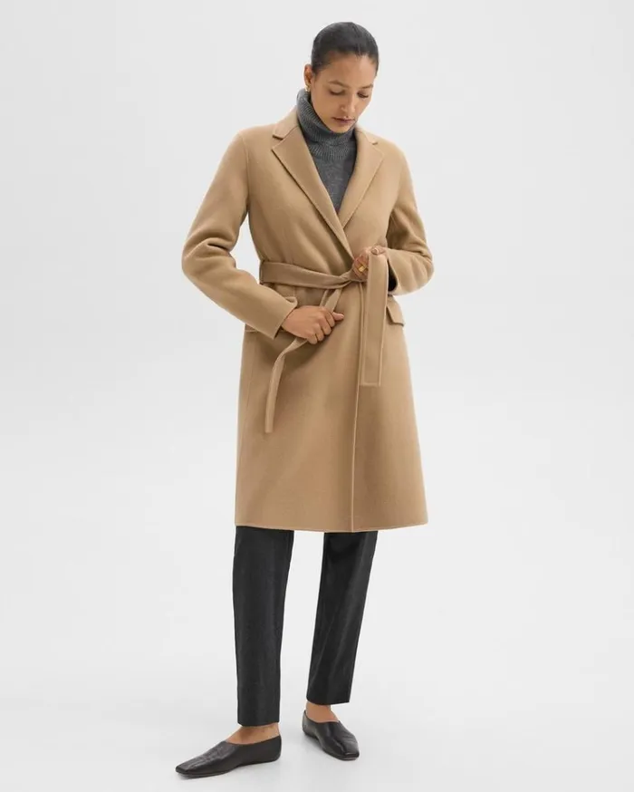 Theory Wrap Coat In DoubleFace WoolCashmere New Camel Women Outerwear