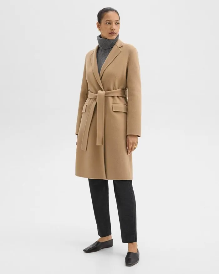 Theory Wrap Coat In DoubleFace WoolCashmere New Camel Women Outerwear