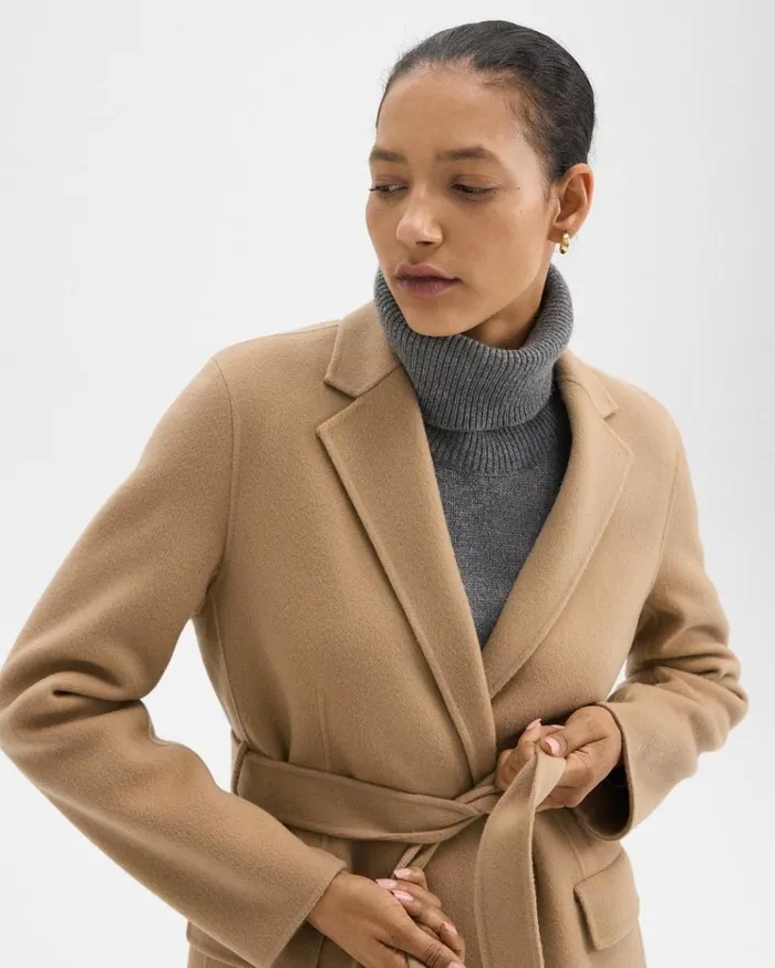 Theory Wrap Coat In DoubleFace WoolCashmere New Camel Women Outerwear