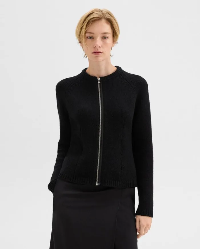 Theory ZipUp Cardigan In Felted WoolCashmere Black Women Sweaters Cardigans