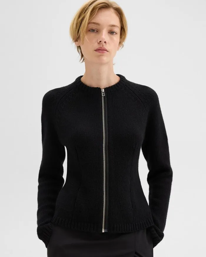 Theory ZipUp Cardigan In Felted WoolCashmere Black Women Sweaters Cardigans