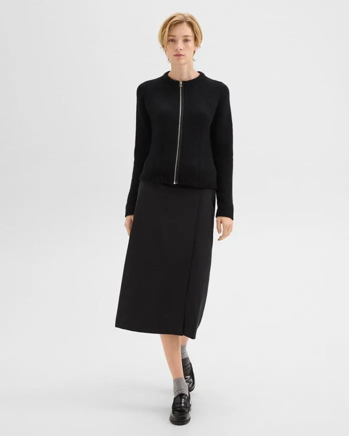 Theory ZipUp Cardigan In Felted WoolCashmere Black Women Sweaters Cardigans