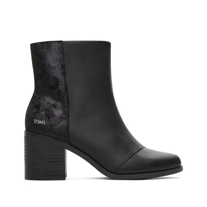 Toms Boots and Booties Evelyn Heeled Boot Leather Black Plush Foil 8211 Women Toms Boots and Booties Evelyn Heeled Boot Leather Black Plush Foil 8211 Women