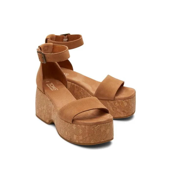 Toms Heels and Wedges Laila Platform Cork Sandal Suede Tan 8211 Women Toms Heels and Wedges Laila Platform Cork Sandal Suede Tan 8211 Women