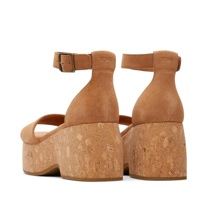 Toms Heels and Wedges Laila Platform Cork Sandal Suede Tan 8211 Women Toms Heels and Wedges Laila Platform Cork Sandal Suede Tan 8211 Women