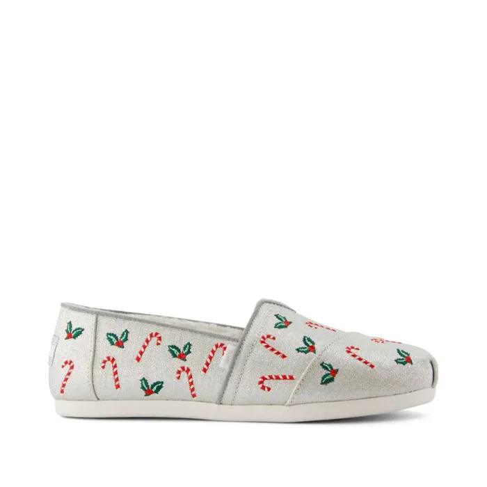 Toms TOMS Classics Alpargata Cloudbound Cozy Silver Shimmer Embroidered Candy Canes 8211 Women Toms TOMS Classics Alpargata Cloudbound Cozy Silver Shimmer Embroidered Candy Canes 8211 Women