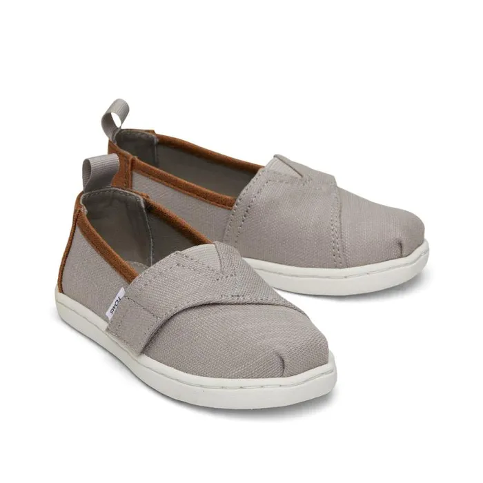 Toms TOMS Classics Alpargata Toddler Shoe Drizzle Grey Recycled Cotton 8211 Brown Trim 8211 WomenKids Toms TOMS Classics Alpargata Toddler Shoe Drizzle Grey Recycled Cotton 8211 Brown Trim 8211 WomenKids