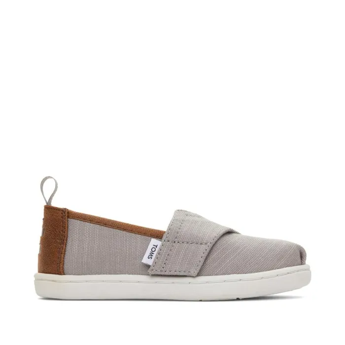 Toms TOMS Classics Alpargata Toddler Shoe Drizzle Grey Recycled Cotton 8211 Brown Trim 8211 WomenKids Toms TOMS Classics Alpargata Toddler Shoe Drizzle Grey Recycled Cotton 8211 Brown Trim 8211 WomenKids