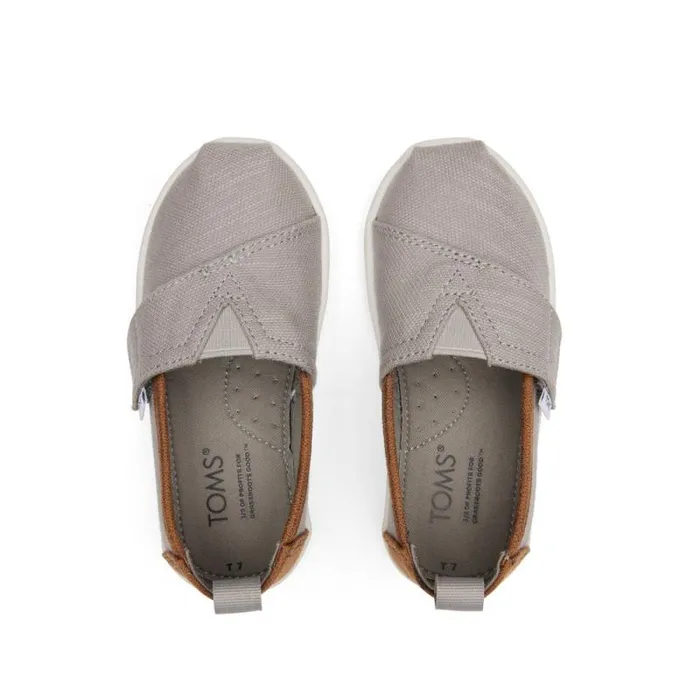 Toms TOMS Classics Alpargata Toddler Shoe Drizzle Grey Recycled Cotton 8211 Brown Trim 8211 WomenKids Toms TOMS Classics Alpargata Toddler Shoe Drizzle Grey Recycled Cotton 8211 Brown Trim 8211 WomenKids