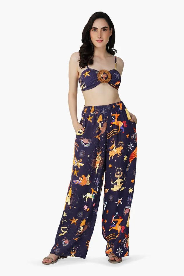 Tops America and Beyond Women Dark Night Celestial Printed Crop Top