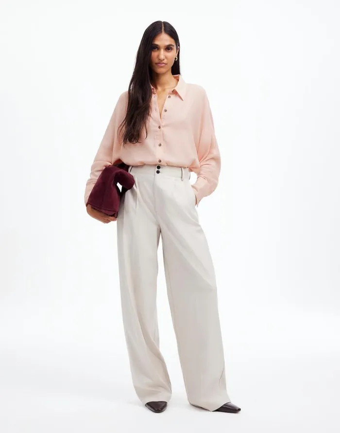 Tops and Shirts Women Madewell Heathered Flannel Dolman ButtonUp Shirt Pink Heather