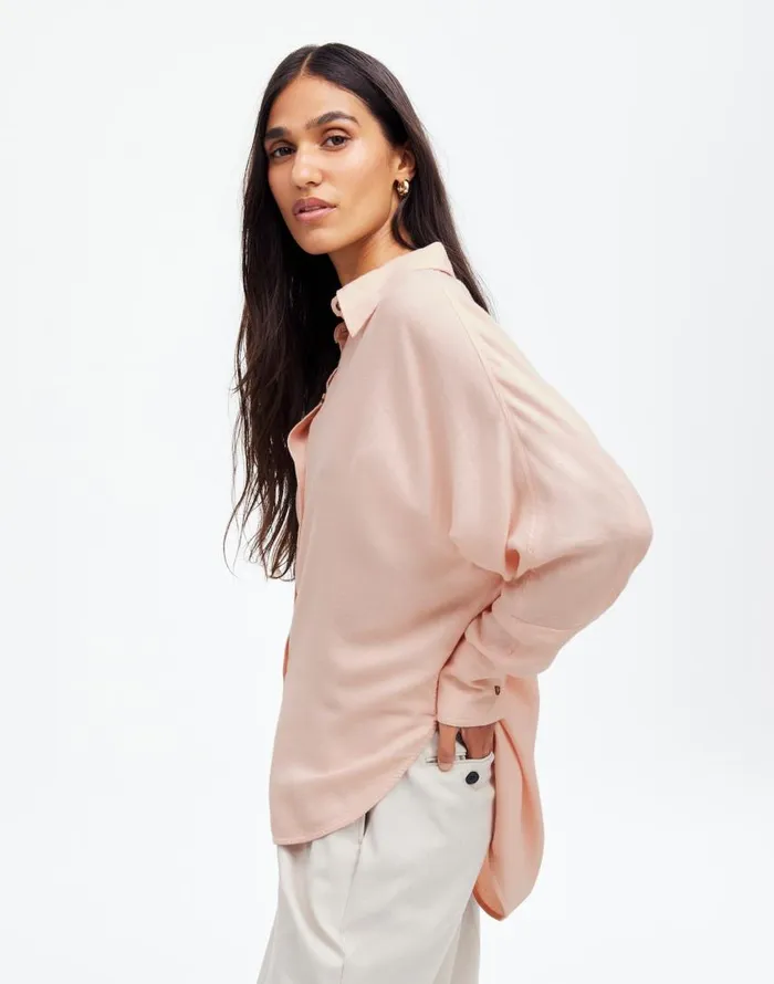 Tops and Shirts Women Madewell Heathered Flannel Dolman ButtonUp Shirt Pink Heather