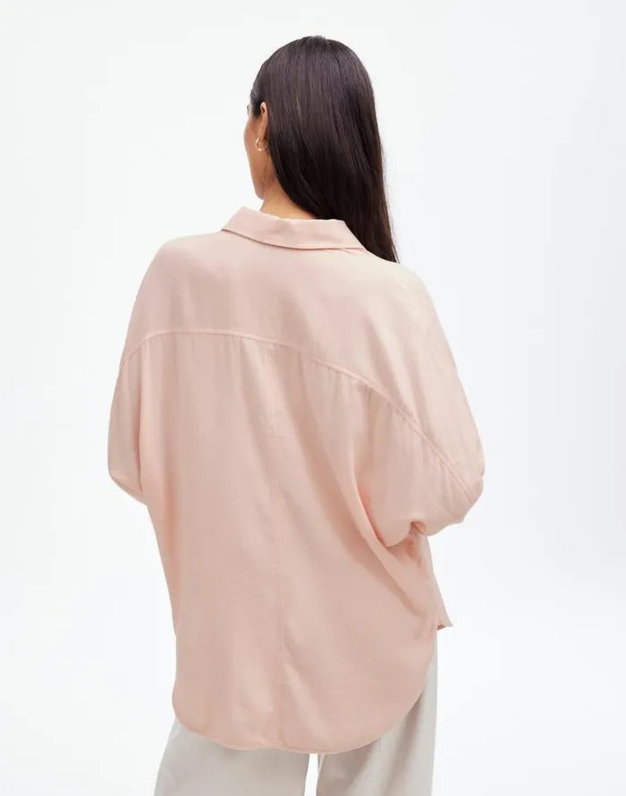 Tops and Shirts Women Madewell Heathered Flannel Dolman ButtonUp Shirt Pink Heather