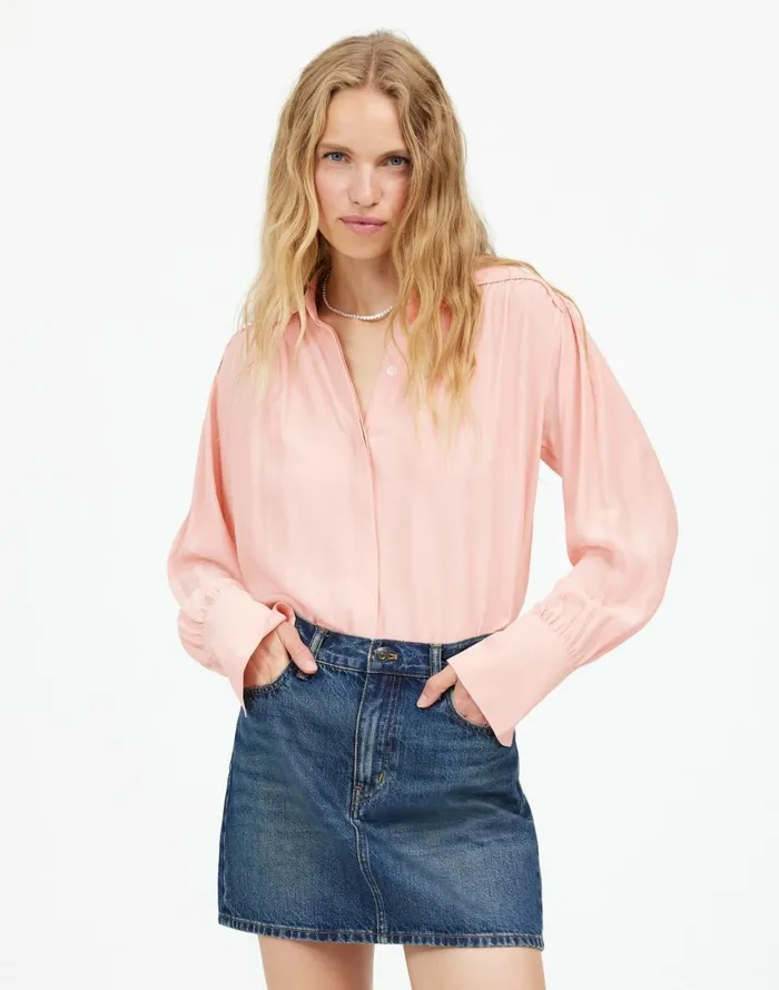 Tops and Shirts Women Madewell LongSleeve ButtonFront Top Pale Blush