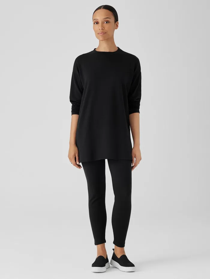 Tops and Tees Women Eileen Fisher Cozy Brushed Terry Hug Crew Neck Long Top Black