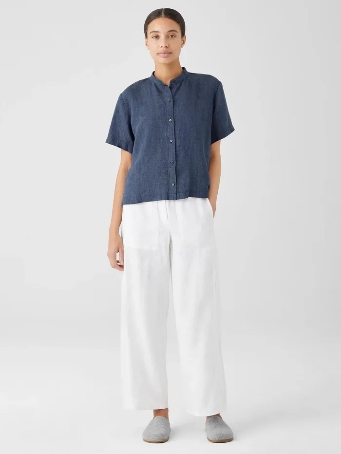 Tops and Tees Women Eileen Fisher Organic Linen Wide Trouser Pant Black