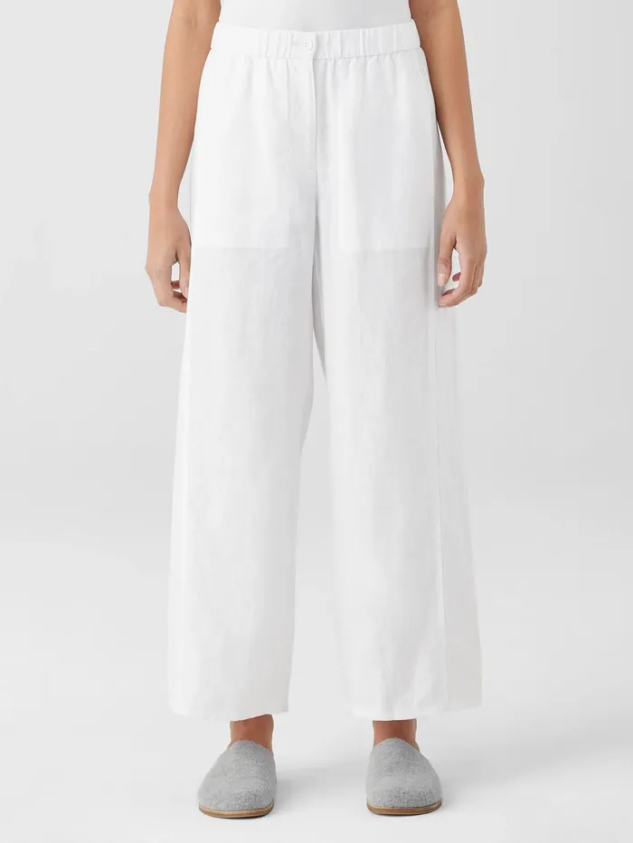 Tops and Tees Women Eileen Fisher Organic Linen Wide Trouser Pant Black