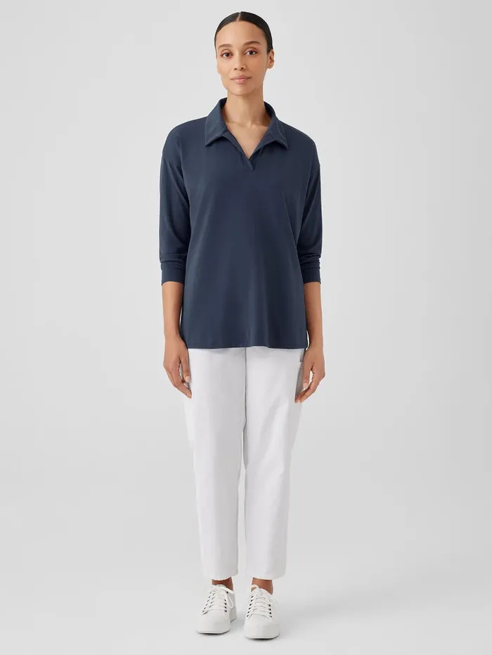 Tops and Tees Women Eileen Fisher Pima Cotton Stretch Jersey Classic CollarTop Ocean