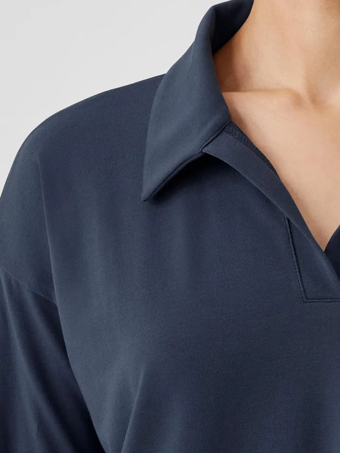 Tops and Tees Women Eileen Fisher Pima Cotton Stretch Jersey Classic CollarTop Ocean