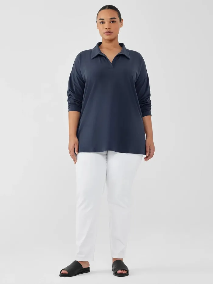 Tops and Tees Women Eileen Fisher Pima Cotton Stretch Jersey Classic CollarTop Ocean