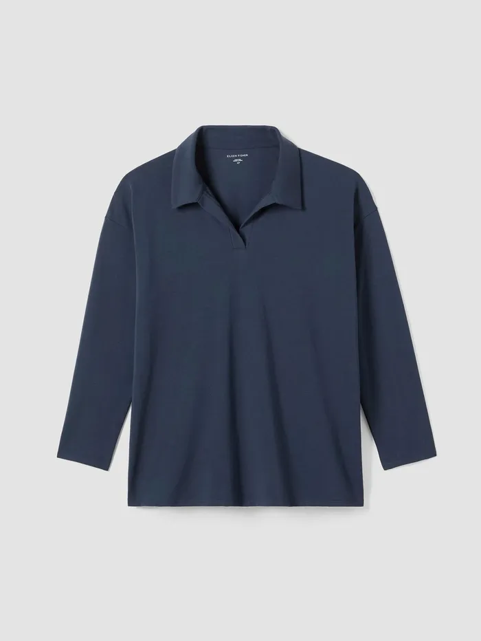 Tops and Tees Women Eileen Fisher Pima Cotton Stretch Jersey Classic CollarTop Ocean