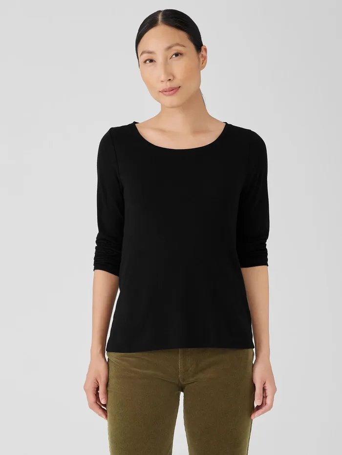 Tops and Tees Women Eileen Fisher Ribbed Pima Cotton Blend Scoop Neck Top Black Tops and Tees Women Eileen Fisher Ribbed Pima Cotton Blend Scoop Neck Top Black