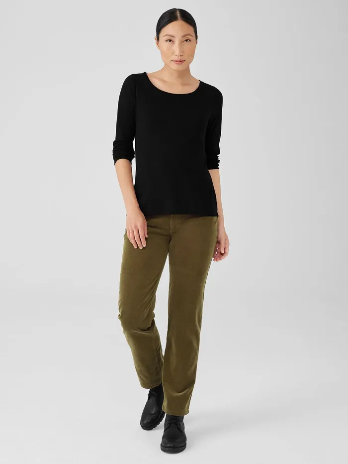Tops and Tees Women Eileen Fisher Ribbed Pima Cotton Blend Scoop Neck Top Black
