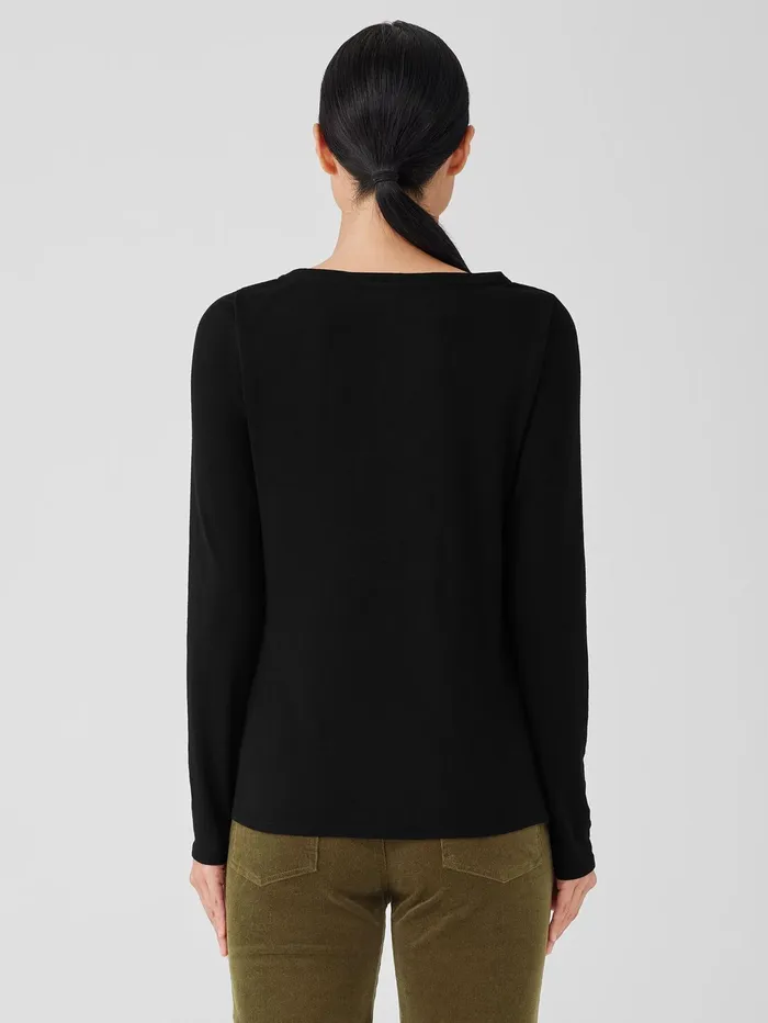 Tops and Tees Women Eileen Fisher Ribbed Pima Cotton Blend Scoop Neck Top Black