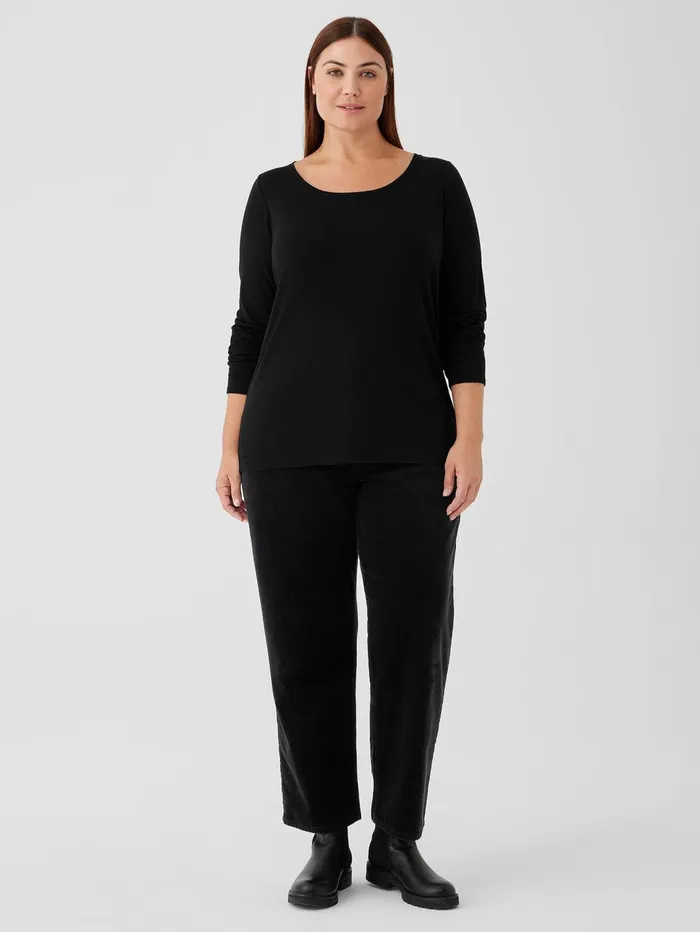 Tops and Tees Women Eileen Fisher Ribbed Pima Cotton Blend Scoop Neck Top Black