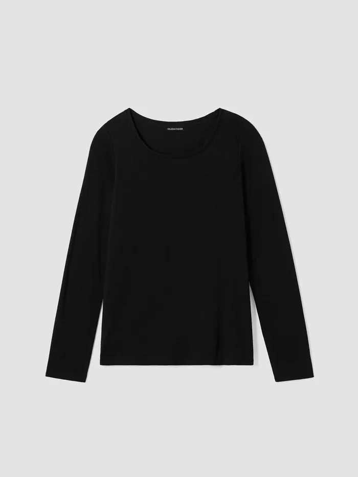 Tops and Tees Women Eileen Fisher Ribbed Pima Cotton Blend Scoop Neck Top Black