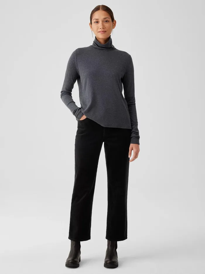 Tops and Tees Women Eileen Fisher Ribbed Pima Cotton Blend Turtleneck Top Charcoal