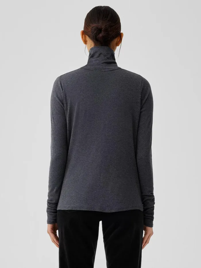 Tops and Tees Women Eileen Fisher Ribbed Pima Cotton Blend Turtleneck Top Charcoal