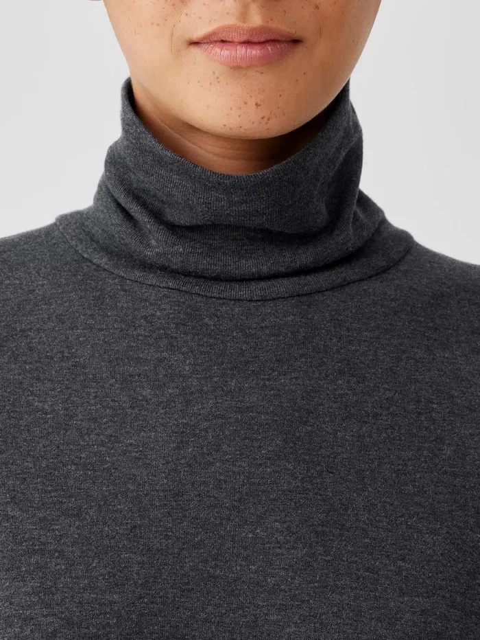 Tops and Tees Women Eileen Fisher Ribbed Pima Cotton Blend Turtleneck Top Charcoal