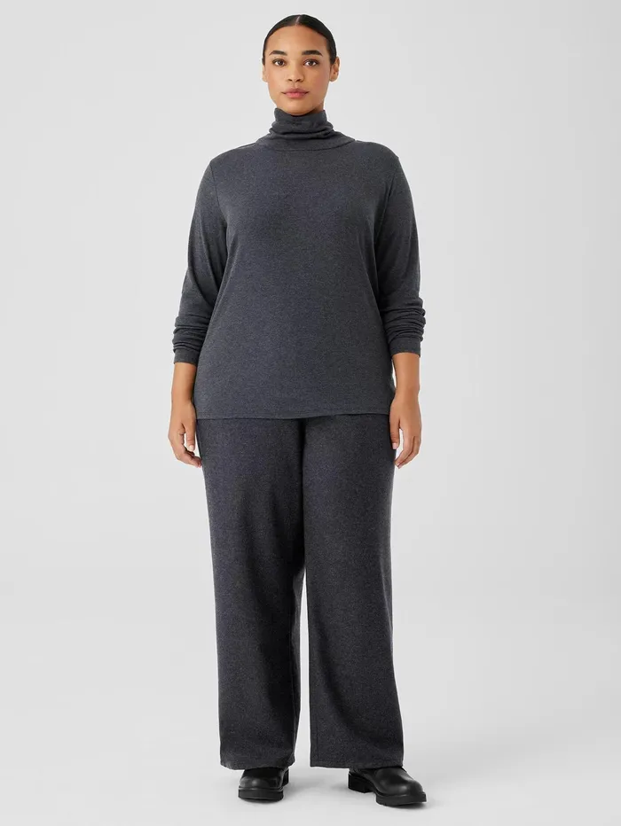 Tops and Tees Women Eileen Fisher Ribbed Pima Cotton Blend Turtleneck Top Charcoal