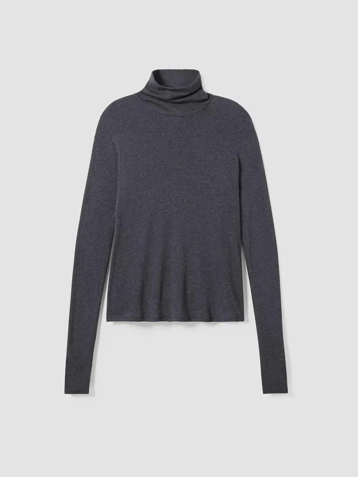 Tops and Tees Women Eileen Fisher Ribbed Pima Cotton Blend Turtleneck Top Charcoal