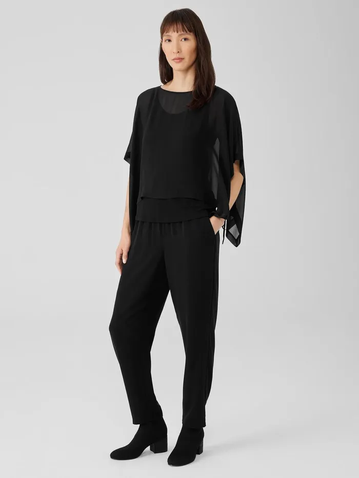 Tops and Tees Women Eileen Fisher Sheer Silk Georgette Poncho Black